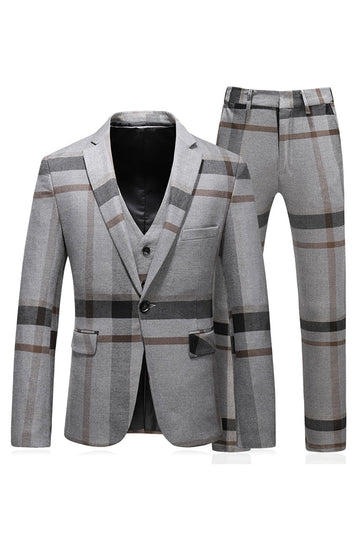Grey Stripe Notched Lapel 3 Stycken Kostymer Herr